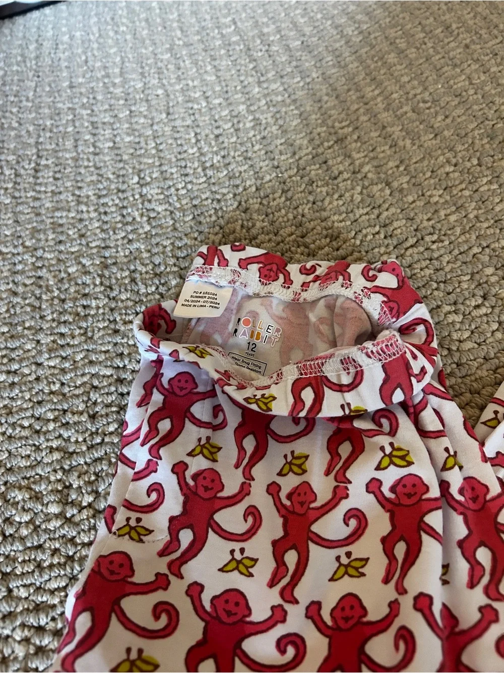Roller Rabbit White Pajama Set with Red Monkey Print